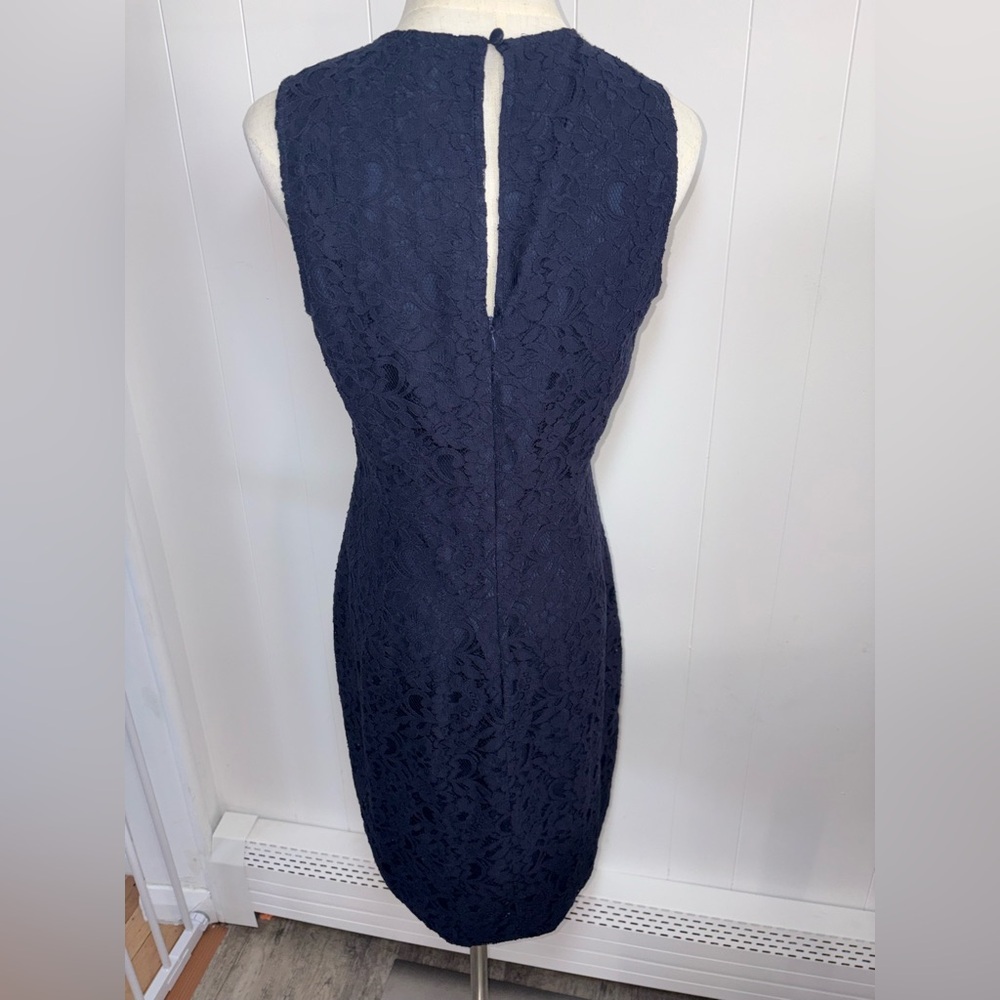 J. Crew Factory Navy Blue‎ All Over Floral Lace Sheath Knee-Length Dress Size 6 - Picture 13 of 13